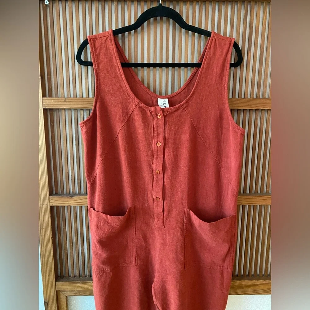 Eve Gravel Linen Shorts Romper in Clay - Picture 12 of 14